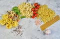 Different mix pasta types on the table Royalty Free Stock Photo