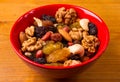 different mixed nuts and raisins Royalty Free Stock Photo