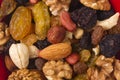 Different mixed nuts and raisins Royalty Free Stock Photo