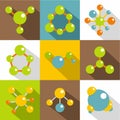 Different molecule icons set, flat style