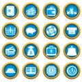 Different money icons blue circle set