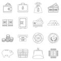 Different money icons set, outline style