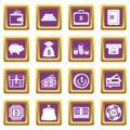 Different money icons set purple