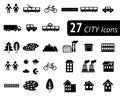 Different monochromatic flat city elements for creating your own map. Vector Infographic