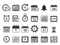 Different monochrome symbols of time management. Vector icon set