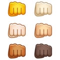 Different mood emoji. Emotional fist bump punch fight emoji hand set of various skin tonescute cartoon stylized vector cartoon