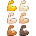 Different mood emoji. Emotional flex bicep muscle emoji hand set of various skin tonescute cartoon stylized vector cartoon Royalty Free Stock Photo