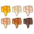 Different mood emoji. Emotional Thumbs down emoji hand set of various skin tones cute cartoon stylized vector cartoon illustration Royalty Free Stock Photo