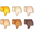 Different mood emoji. Emotional Thumbs down emoji hand set of various skin tones cute cartoon stylized vector cartoon illustration Royalty Free Stock Photo