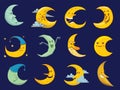 Different moon cartoon face month illustration.