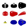 Different motorcycle fuel tanks front, back, top and side view isolated vector illustration