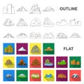 Different mountains flat icons in set collection for design.Mountains and landscape vector symbol stock web illustration Royalty Free Stock Photo