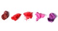 Different multi colored samples of a smudged lipstick Royalty Free Stock Photo
