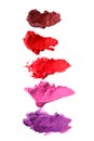 Different multi colored samples of a smudged lipstick Royalty Free Stock Photo