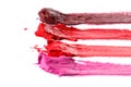 Different multi colored samples of a smudged lipstick Royalty Free Stock Photo