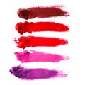 Different multi colored samples of a smudged lipstick Royalty Free Stock Photo