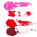 Different multi colored samples of a smudged lipstick Royalty Free Stock Photo