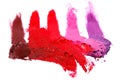 Different multi colored samples of a smudged lipstick Royalty Free Stock Photo