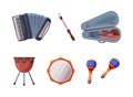 Different Musical Instrument with Accordion, Flute, Violin, Drum and Maraca Vector Set