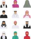 Different muslim arab people characters avatars icons set in flat style isolated on white background.