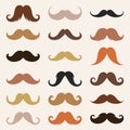 Different mustache icon collection. Vintage male moustaches silhouette, funny retro gentleman moustaches. Hipster man