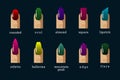 Different nail shapes and polish colors vector icons Royalty Free Stock Photo