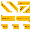 Different new arrival yellow ribbons flat icon set Royalty Free Stock Photo