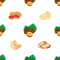 Different nuts seamless pattern. Peanut, brazil nut, cashew, hazelnut, chickpea Royalty Free Stock Photo