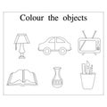 Different objects colouring page for kids. Practice colouring objects Royalty Free Stock Photo