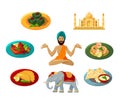 Different objects of traditional indian culture. Vector illustrations set Royalty Free Stock Photo