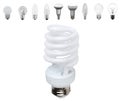 Different old types of bulbs and modern light-bulb Royalty Free Stock Photo