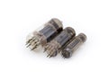 Different old vacuum tubes on a white background