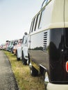 Different old volkswagen in a row beside the street Royalty Free Stock Photo