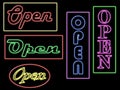 Different open neon signs