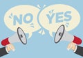 Different opinions of yes and no. Business concept of disagreement, negotiation or miscommunication