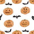Pumpkins and bats on white background Royalty Free Stock Photo