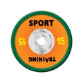 Different orange weight plates numbered weights. 15 Illustration set for barbells. GYM, fitness centerwith