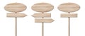 Different oval wooden direction arrow signposts or roadsigns made of light wood