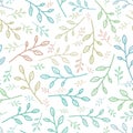 Different pale retro colors simple drawing branches seamless pattern