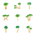 Different palm icons set, cartoon style