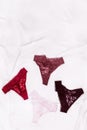 Different panties fow women. Fashion trendy lace lingerie. Colorful underwear