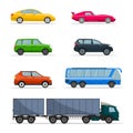 Different passenger car . Urban, city cars and vehicles transport flat icons set. Retro car icon set