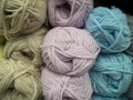 Different pastel color woolen threads for knitting. Colored balls of yarn Royalty Free Stock Photo