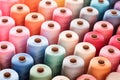 Many different pastel colored reels with sewing yarn Royalty Free Stock Photo