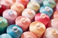 Pastel colored reels with sewing yarn Royalty Free Stock Photo