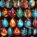 Different Pendants Seamless Pattern, Color Bijouterie Made of Epoxy Resin and Wood Top View Royalty Free Stock Photo