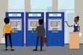 Different People and ATM bank terminals,cash machines