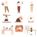 Different people baking and cooking in kitchen vector illustration
