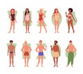 Different people body shape types infographic set, diverse group of man woman characters