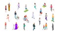 Different people. Isometric persons, kids, men, women. 3d vector active people walk, businessman, athletes isolated on